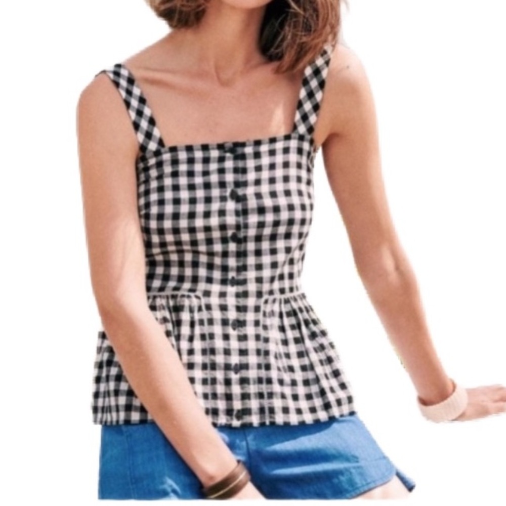 Sezane Laurette Black & White Gingham Button-Front Top